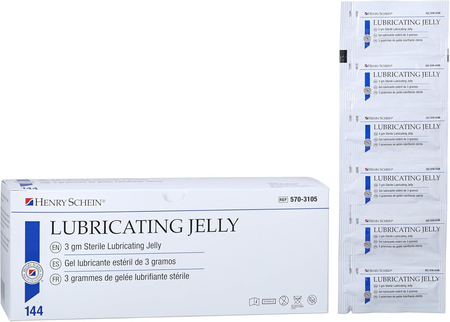Henry Schein Sterile Lubricating Jelly – 3g Single-Use Packets, Ideal for Medical and Clinical Use, Convenient and Hygienic, Case of 6 Boxes (Total 864 Packets)