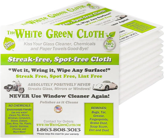 10-Pack Reusable Cleaning Cloths for Streak-Free Windows, Mirrors & All-Purpose Cleaning – Chemical-Free, Absorbent, Non-Abrasive, 16" x 16" White Cleaning Rags, Made in The USA