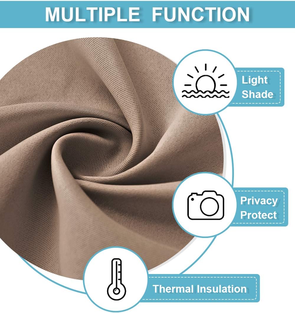 RYB HOME Curtains for Bedroom 63 inches Long, Blackout Thermal Insulating Window Treatment Drapes for Living Room Bathroom Basement Laundry Classroom, W 34 x L 63, Mocha, 2 Panels