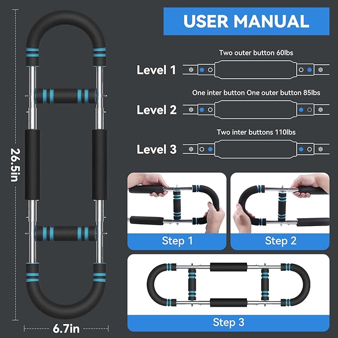 Twister Arm Trainer Adjustable 60-85-110lbs Forearm Strengthener Chest Clip Muscle Resistance Exercise Equipment for Man
