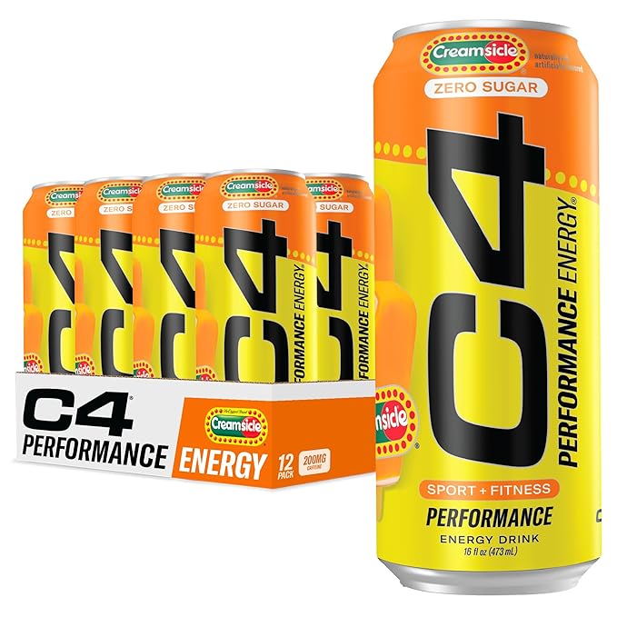 Cellucor C4 Performance Energy Drink | Zero Sugar Carbonated Preworkout Energy | 200mg Caffeine with Beta Alanine | Orange Creamsicle | 16 Fl Oz (12 Pack)