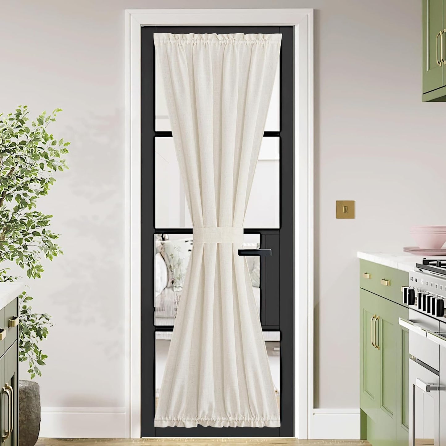 NICETOWN 80 inches Sidelight Door Curtains for French Door Linen Sheer Window Panels for Kitchen Patio Glass Adjuatble Curtains with Tieback, 26 x 80 Inches, 1 Panel, Linen