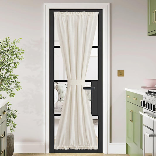 NICETOWN 80 inches Sidelight Door Curtains for French Door Linen Sheer Window Panels for Kitchen Patio Glass Adjuatble Curtains with Tieback, 26 x 80 Inches, 1 Panel, Linen