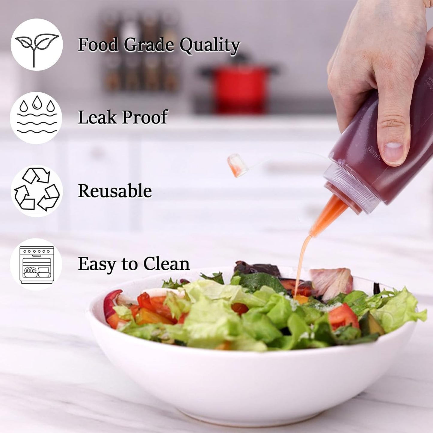 Condiment Squeeze Bottles Ketchup Dispenser, 6 Pack 8oz Squeeze Bottles for Liquids, Plastic Sauce Bottle with Cap Lid, Squirt Bottles for Sauces Liquids BBQ Dressing Pancake Art