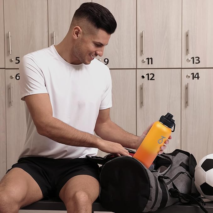 Trebo 40oz Water Bottle with 3 Lid and handle, Vacuum Insulated Stainless Steel Metal Outdoor Leakproof BPA-Free Flask, Keep Cold 48 Hours Water Jug, Best Gift for Men Women Holiday, Orange