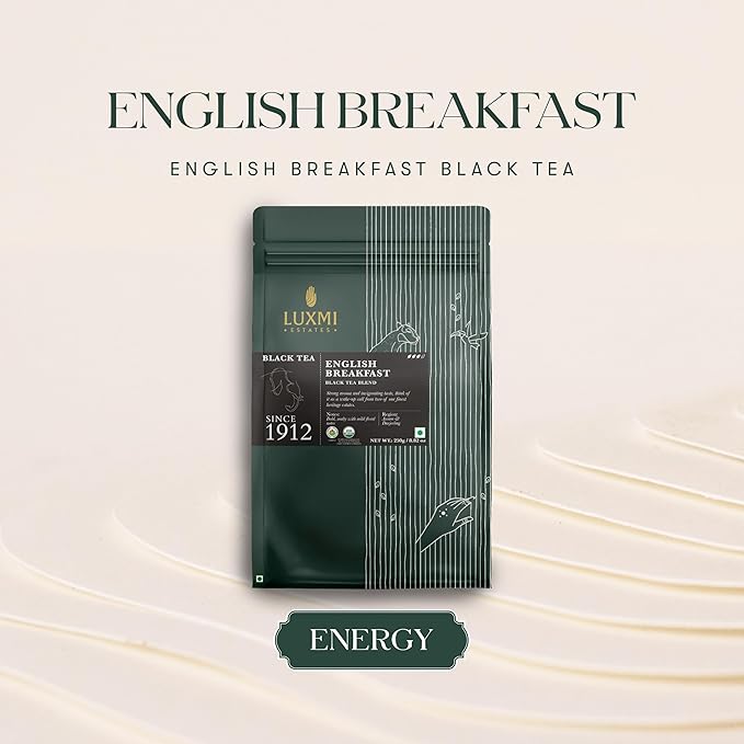 Luxmi Estates English Breakfast Tea 250g Loose Leaf Tin | A Tale of Two Estates | Certified Organic Black Tea leaf | Smooth, Flavorful, Robust, Caffeinated | Darjeeling & Assam Tea from India | 125 Cups