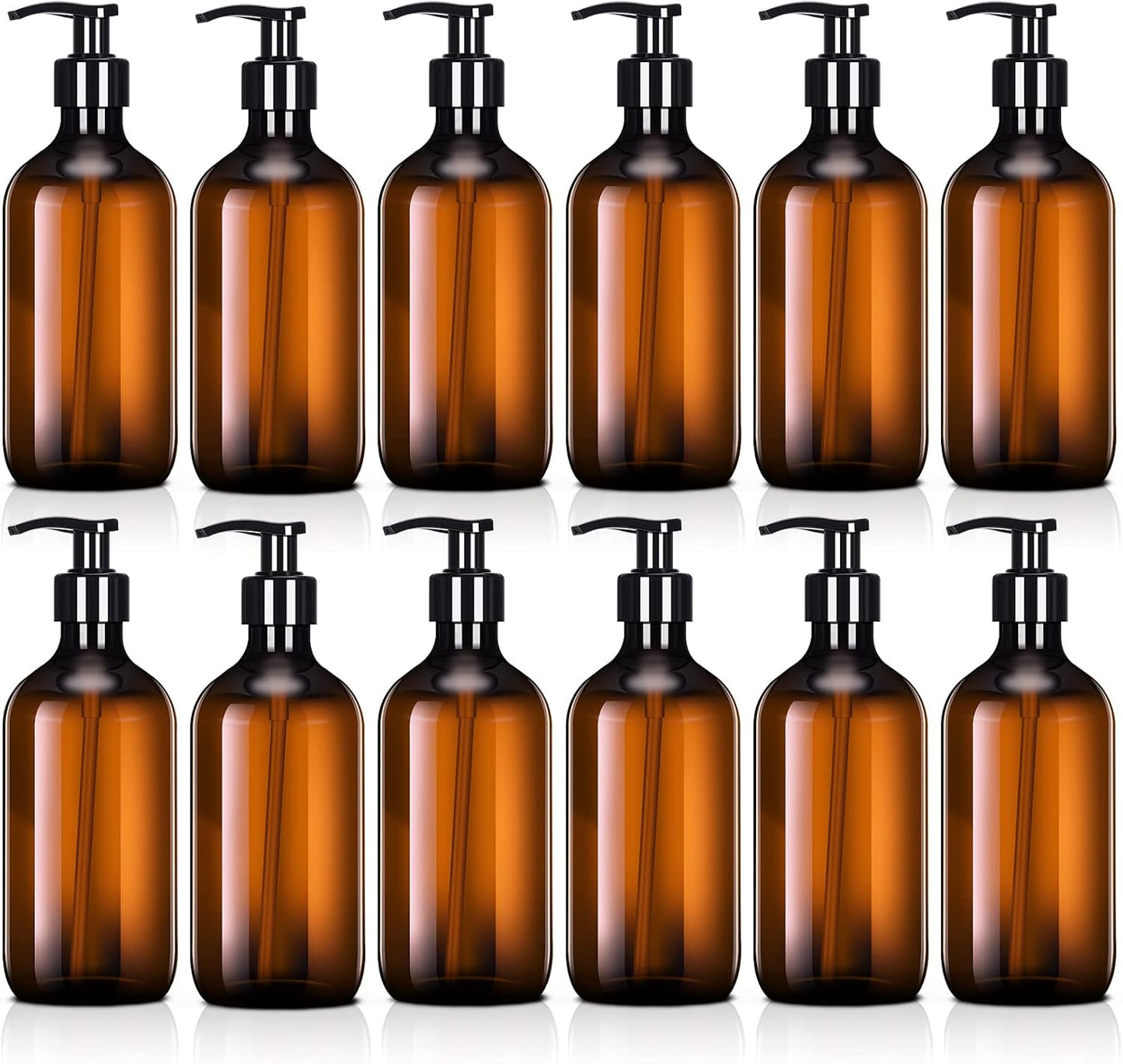 Tessco for you 12 Pack Amber Soap Dispenser Empty Plastic Pump Bottles Dispenser Refillable Shampoo Container for Hand Sanitizer Soap Lotion Body Wash Conditioner Bathroom Kitchen Travel(12 oz)