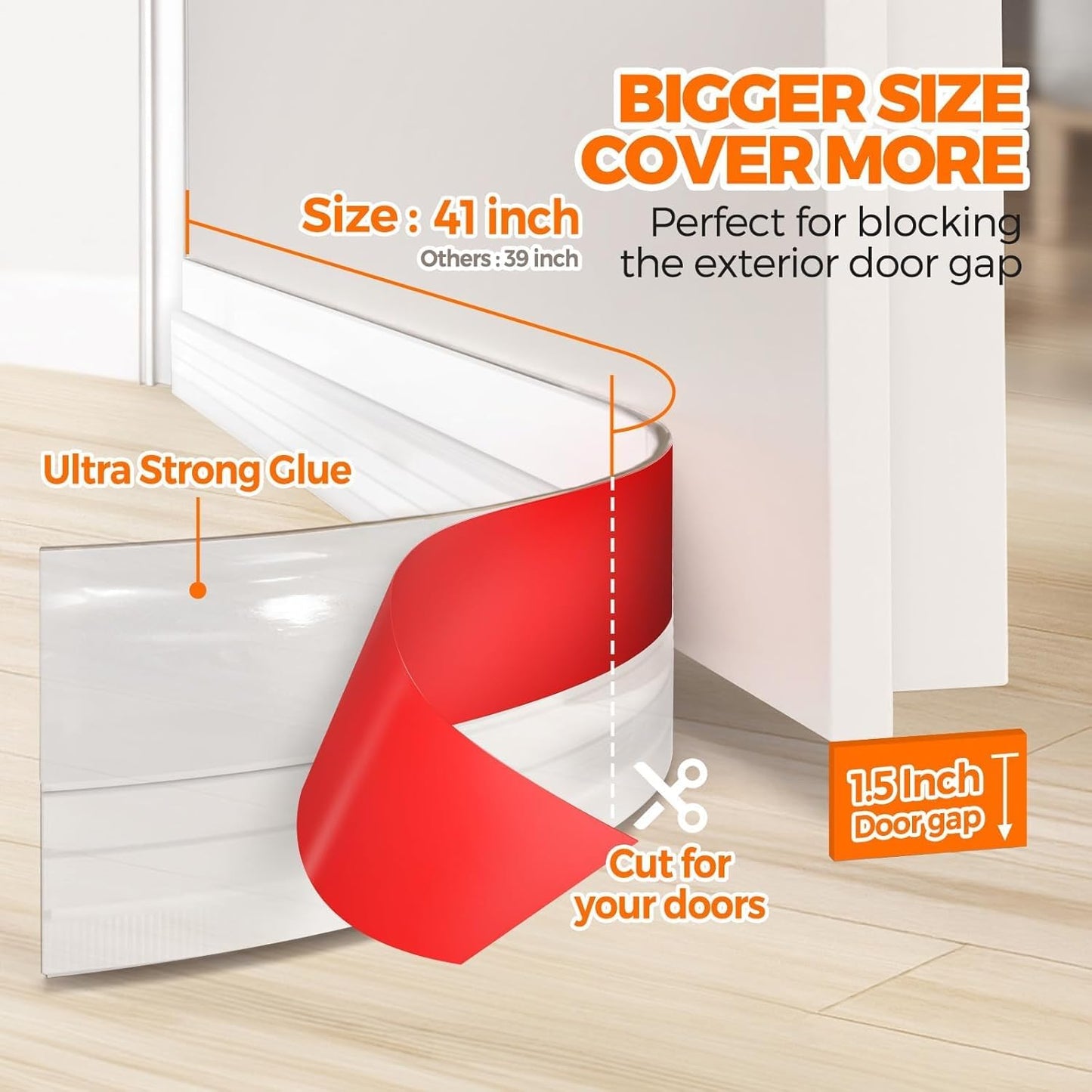 Holikme Weather Stripping 41 inch Door Draft Stopper Under Door Draft Blocker Doors Sweep Noise Stopper Strong Adhesive Transparent