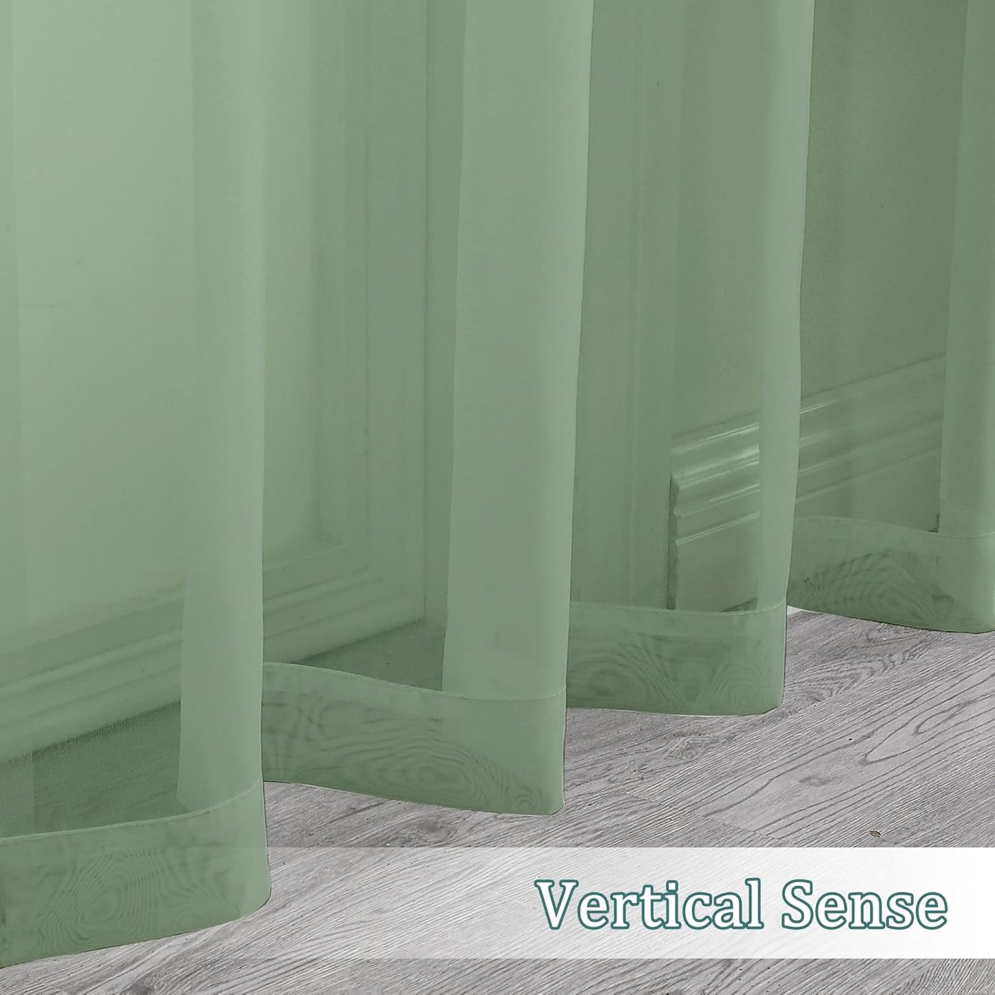 Chyhomenyc Sheer Window Curtains 144 inch Extra Long 2PCS, Airy Scarf Drapes Rod Pocket Window Treatments for Christmas/Wedding/Living Room/Anniversary, 12FT L, 42Wx144L, Sage Green