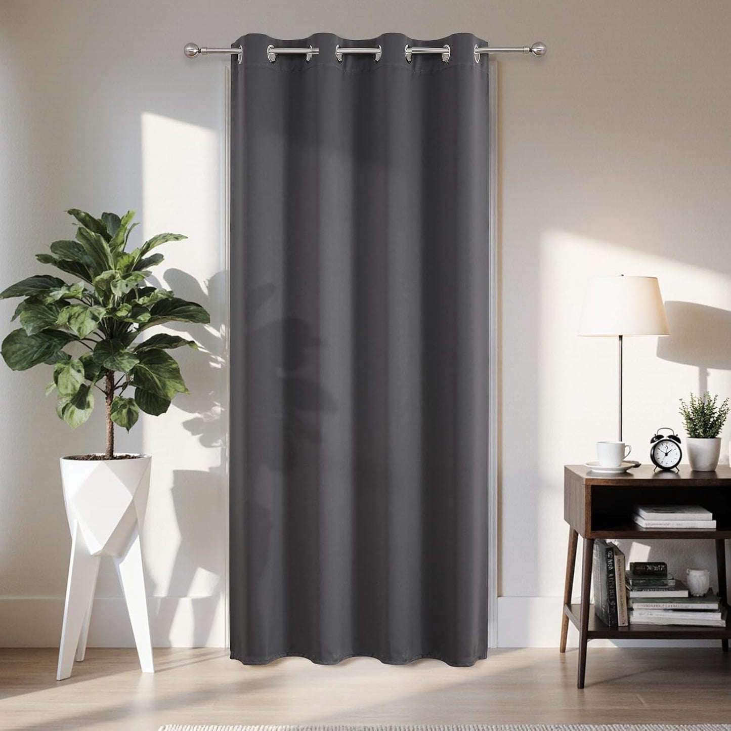 Joydeco Blackout Door Curtain for Doorway Privacy 96 Inches Long, Grommet Closet Curtain for Open Closet, Room Divider for Bedroom Living Room (Grey, 52Wx96L, 1 Panel)