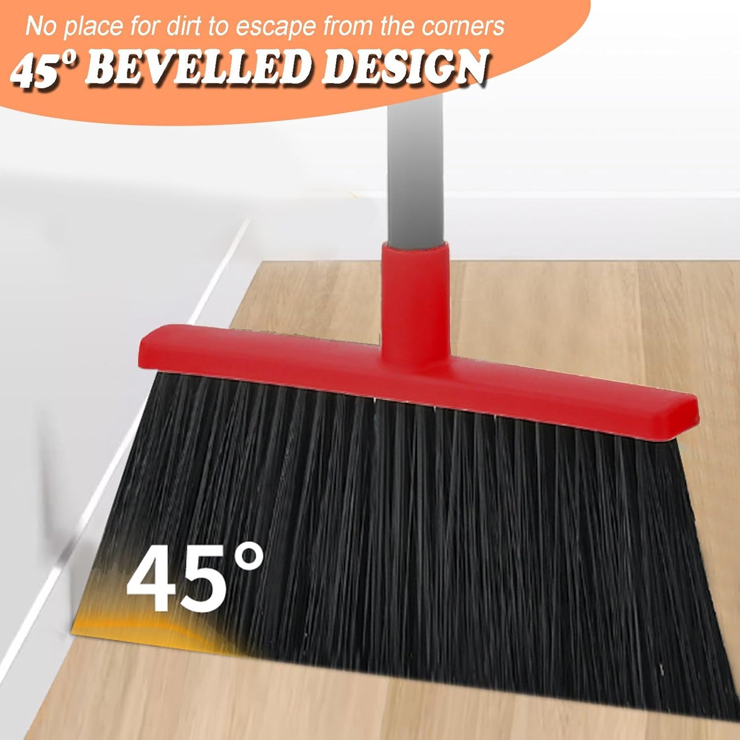 Heavy-Duty Adjustable Angle Broom with 56" Steel Handle - Ideal for Home, Garage, Kitchen, Bathroom, Office, and Outdoor Use - Durable & Efficient Cleaning Tool for Hard Floors (Red)