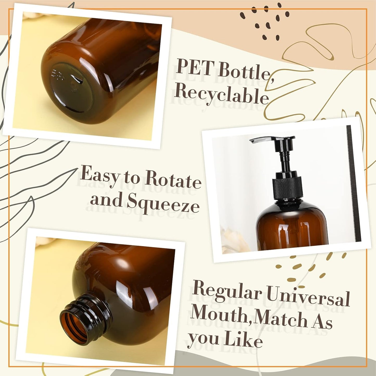 Tessco for you 12 Pack Amber Soap Dispenser Empty Plastic Pump Bottles Dispenser Refillable Shampoo Container for Hand Sanitizer Soap Lotion Body Wash Conditioner Bathroom Kitchen Travel(12 oz)