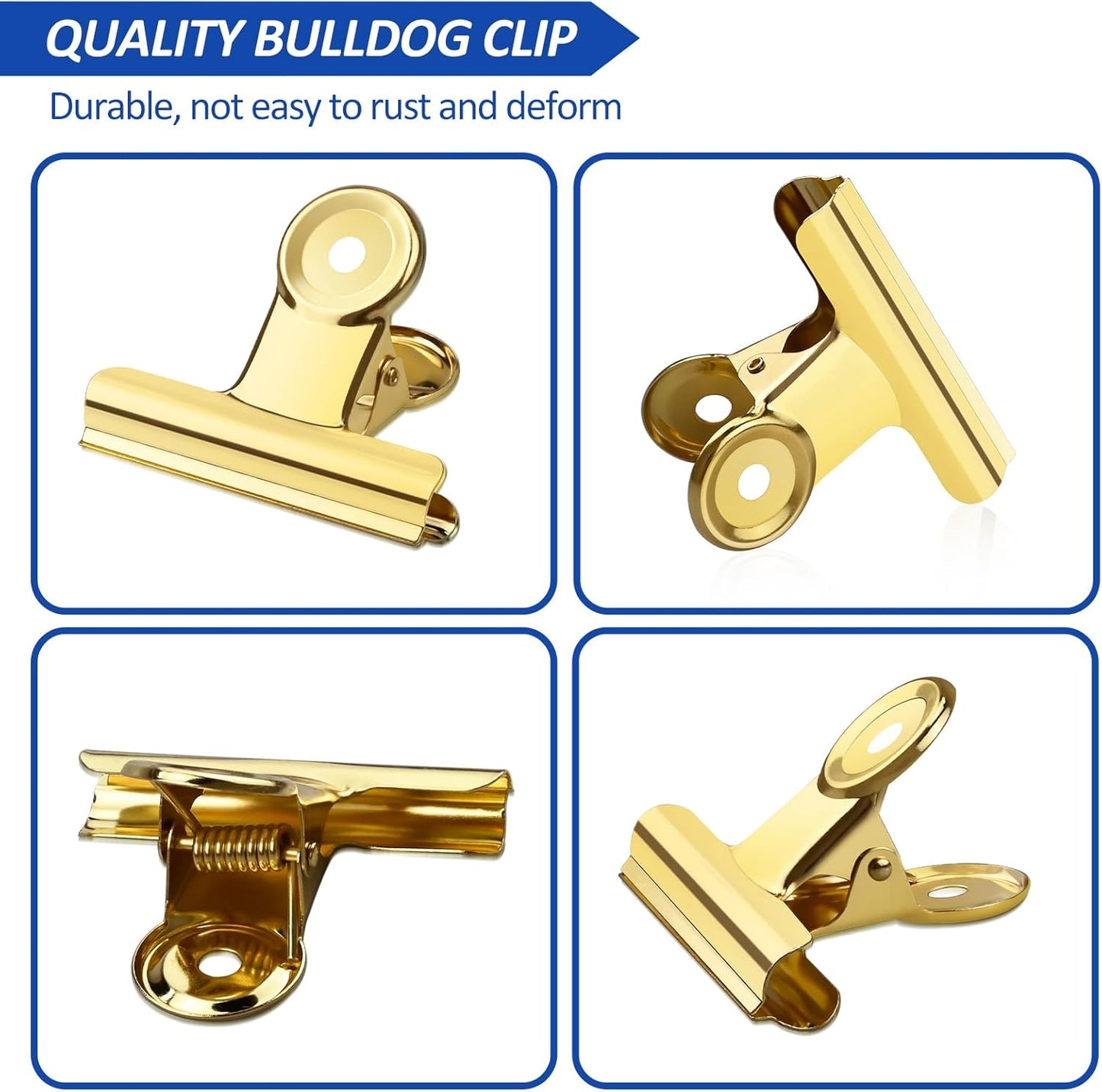 10 Pack Large Metal Hinge Clips 2.5 Inches Bull Hinge Paper Clips Gold Bulldog Clips for Crafts, Photo, Drawing, Food Bags at Home, Office, School, Shop, Gold, 63mm