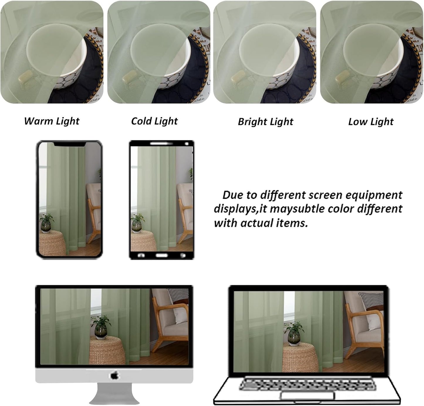 Chyhomenyc Sage Green Sheer Curtains 96 Inches Long 2 Panels, Light Filtering Green Curtains for Living Room, Soft Gentle Voile Rod Pocket Bedroom Window Drapes, 59Wx96L Inch, 2PCS