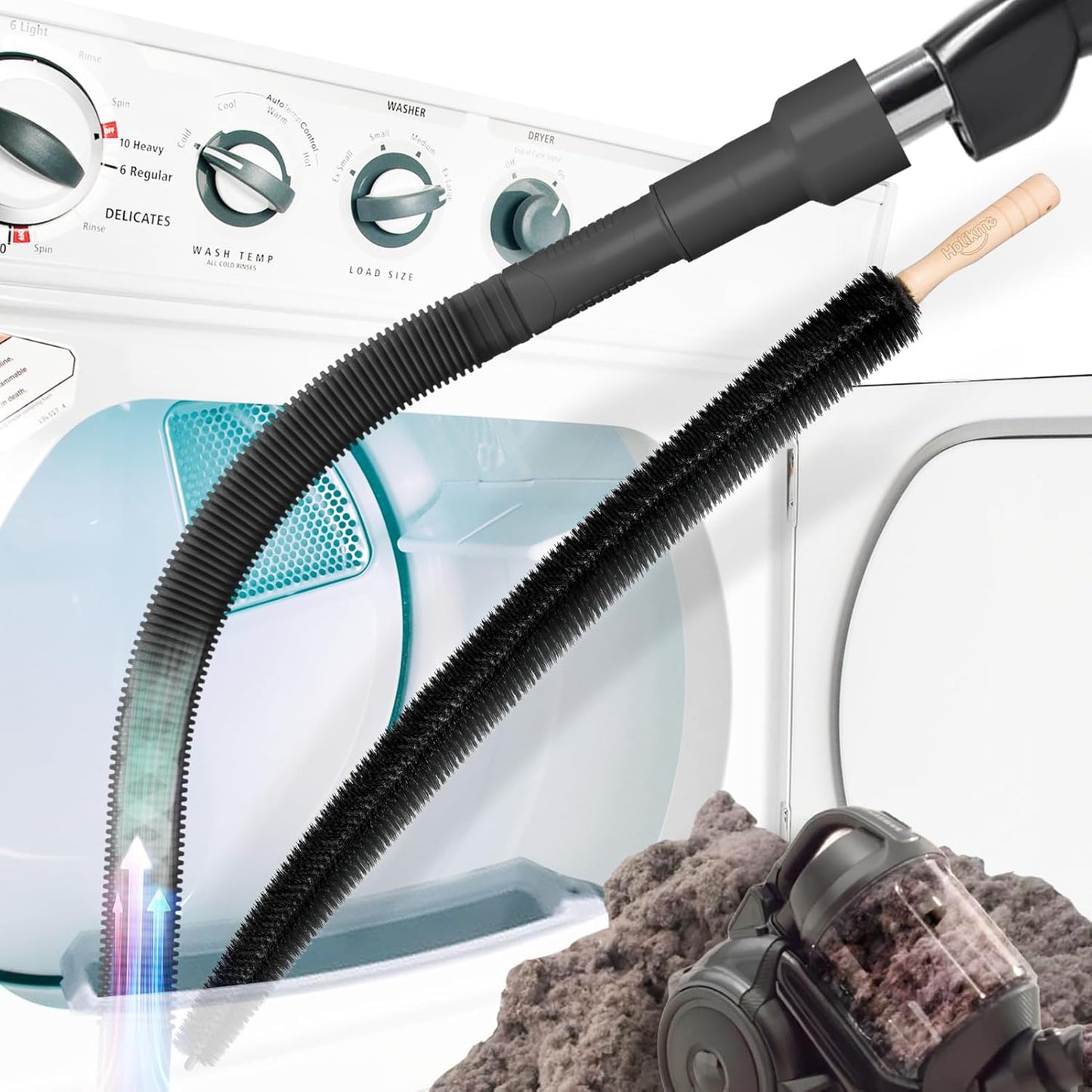 Holikme 2 Pieces Dryer Vent Cleaner Kit, Dryer Lint Vacuum Attachment and Flexible Dryer Lint Brush, Dryer Vent Vacuum Hose Attachment,Black