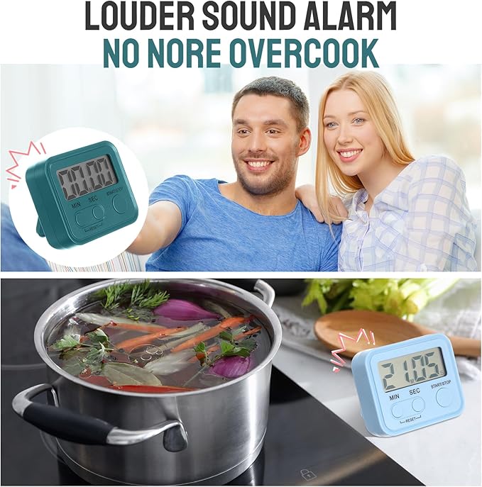 Weewooday 24 Pcs Digital Kitchen Timer Magnetic Timer Bulk On/Off Switch Minute Second Count up Countdown Loud Alarm for Exercise Cook Baking(White, Pink, Light Blue, Dark Green)