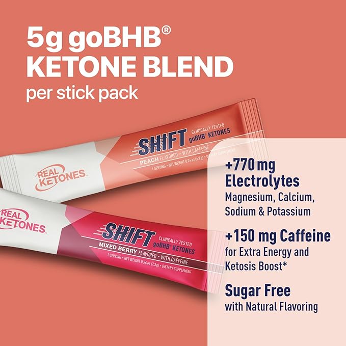 Real Ketones BHB Exogenous Ketones Drink Mix Packets Keto Electrolytes Powder Packets No Sugar with 4 Main Fasting Electrolytes Plus Hydrating Patented Keto BHB - 7 Count Peach, Mixed Berry