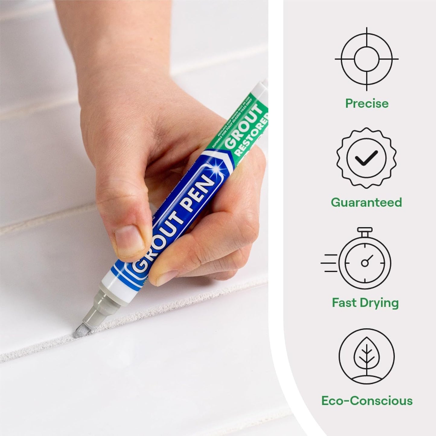 Grout Pen Light Grey Tile Paint Marker: Waterproof Grout Paint, Tile Grout Colorant and Sealer Pen - Narrow 5mm, 2 Pack with Extra Tips (7mL) - Light Grey