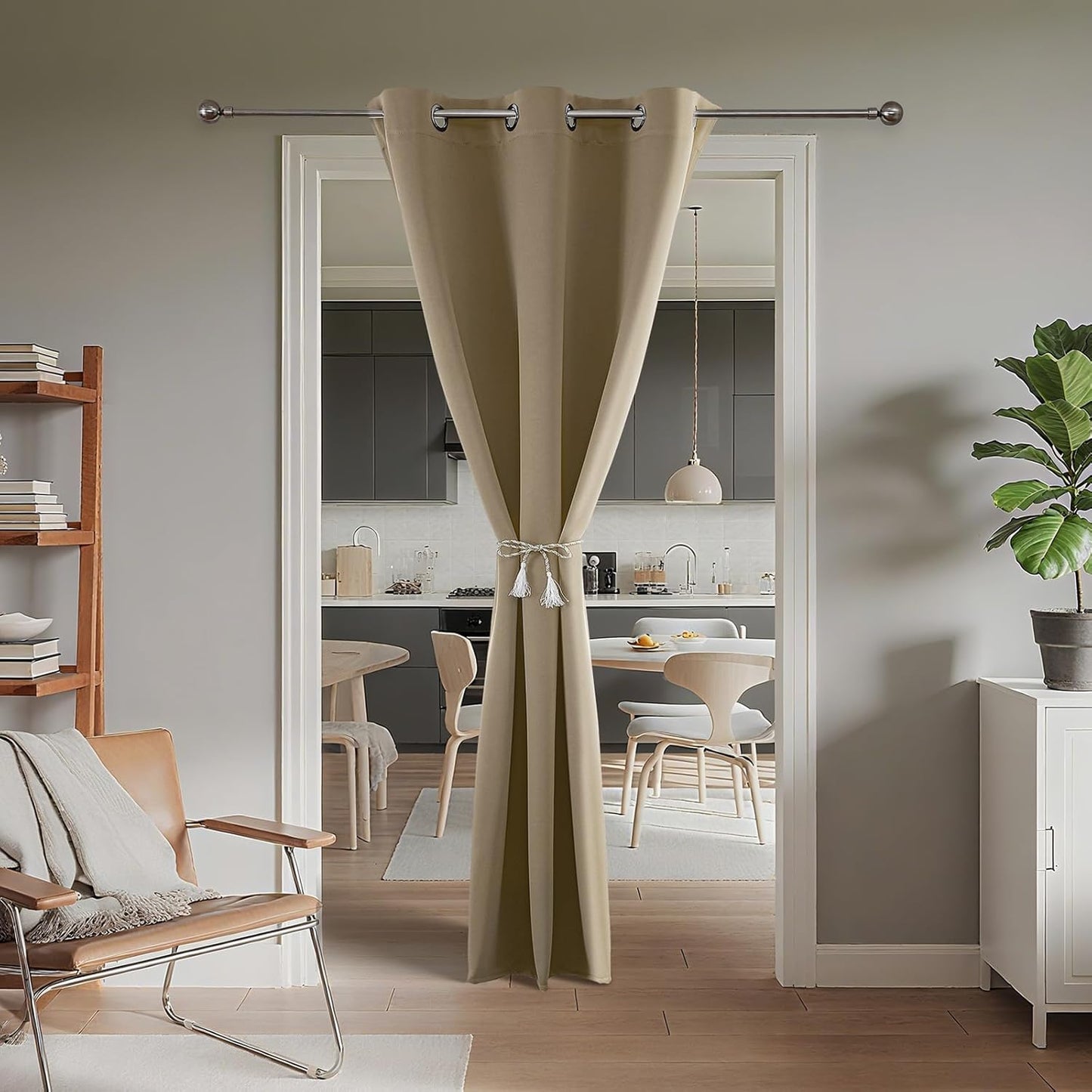 Joydeco Blackout Door Curtain for Doorway Privacy 78 Inches Long, Grommet Closet Curtain for Open Closet, Room Divider for Bedroom Living Room (Light Beige, 40Wx78L, 1 Panel)
