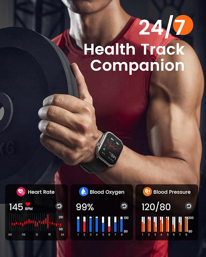 Smart Watch for Men for iPhone&Android: 100 Day+Battery Life, Smart Watch(Answer/Make Calls) with SpO2 Sleep Heart Rate Monitor,5ATM Waterproof,Fitness Tracker with 120+Sport,Reloj Inteligente Black