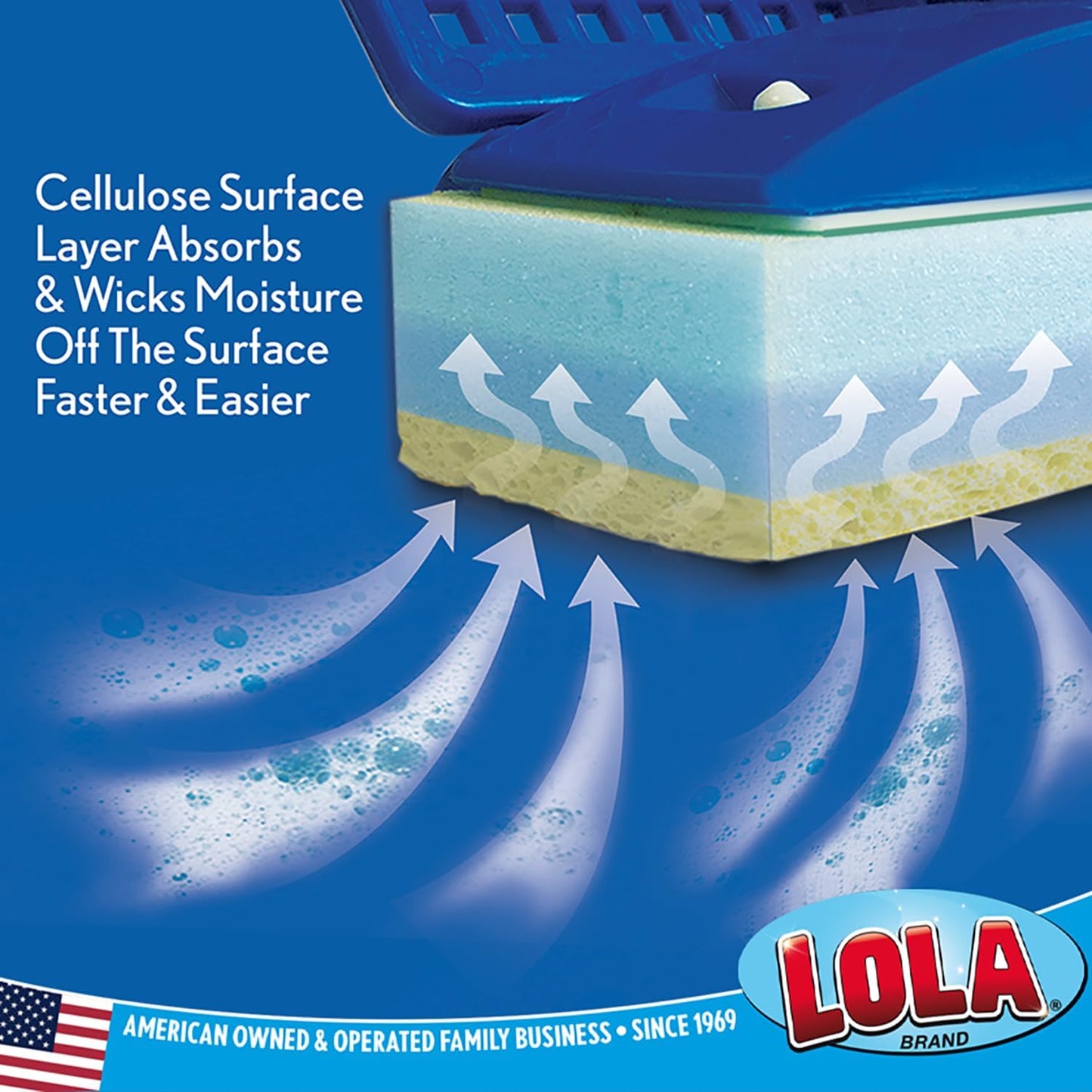 LOLA Squeeze Sponge Mop w/ Poly Foam & a Natural Cellulose Layer, Absorbs and Wicks Moisture, Hard Surface Cleaner, Refillable, 9” Wide Head