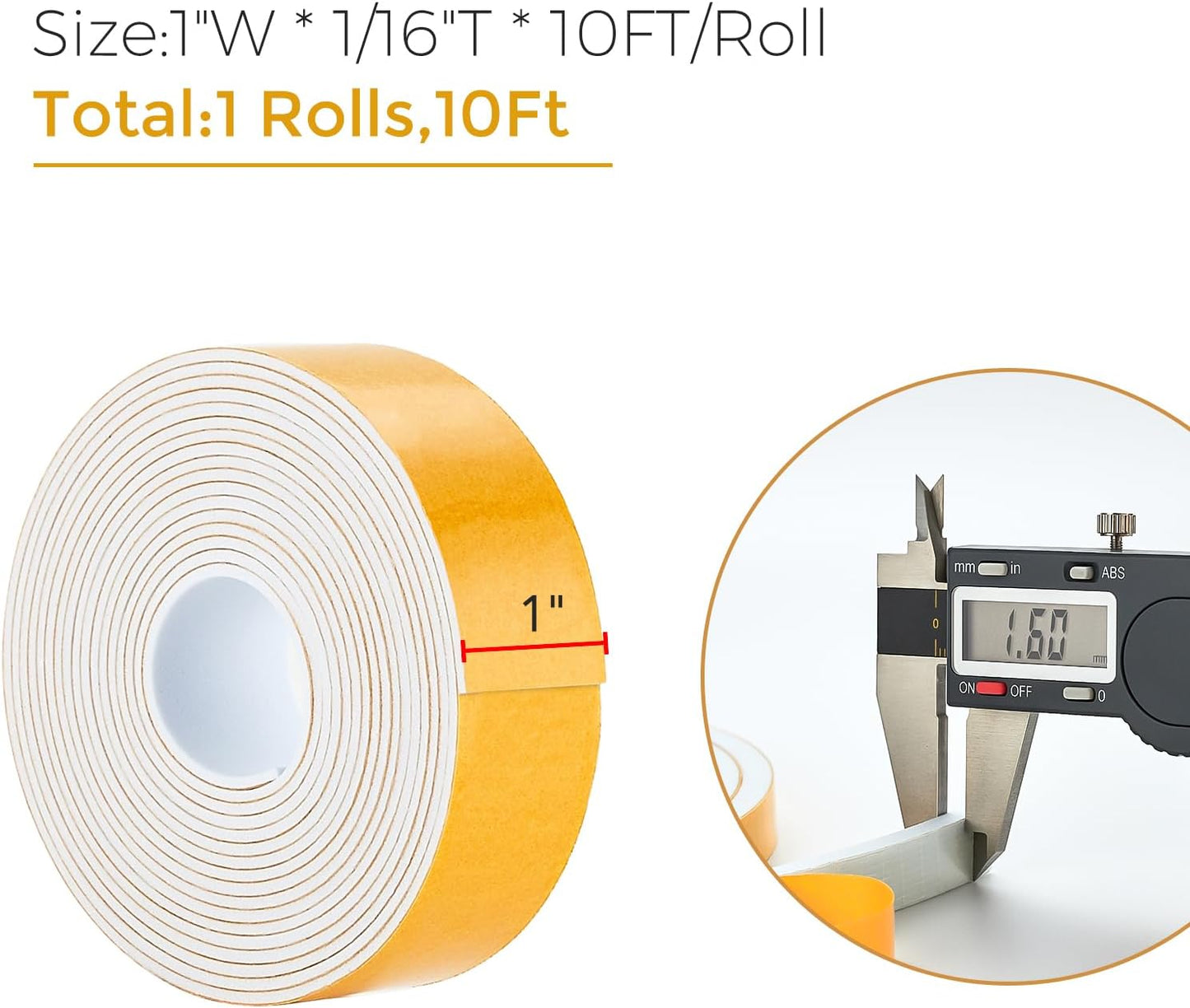 10 Feet Weather Stripping Door Seal, 1" Wide X 1/16" Thick Door Seal Strip High Density Foam Tape Adhesive Strip for Door Soundproofing,Window Insulation (1" x 1/16" x 10FT,White)