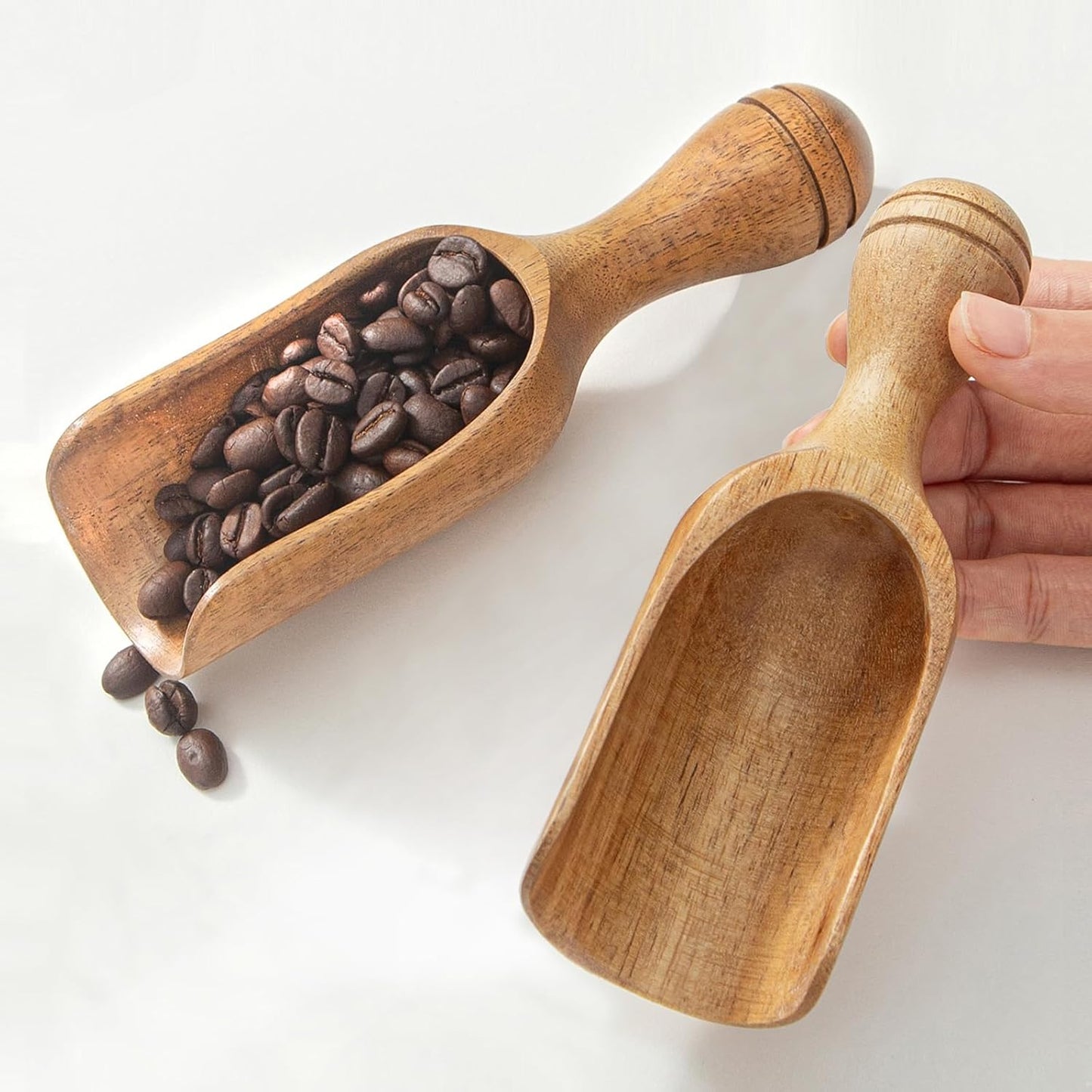Big Coffee Scoops Shovel,Large Ground Coffee Scoop 2PCS Large Wooden Scoops for Jars 5.9″ Acacia Measuring Spoons for Coffee, Kitchen Scoop for Tea,Coffee, Powder, Bath Salts,Laundry -Multifunctional