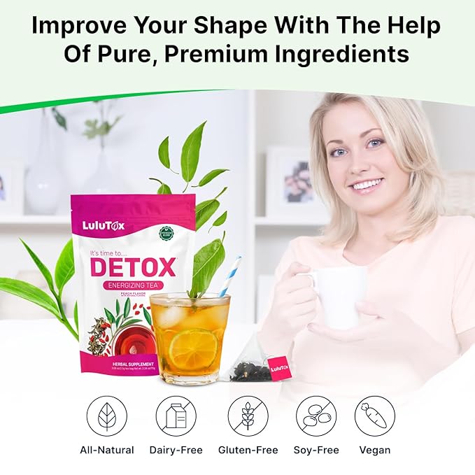 Detox Tea - Herbal Blend with Dandelion, Ginseng, and Ginger - Supports A Healthy Weight, Digestive Health - Vegan, All Natural, Laxative-Free - Peach Flavor (3 Pack x 28 Servings)