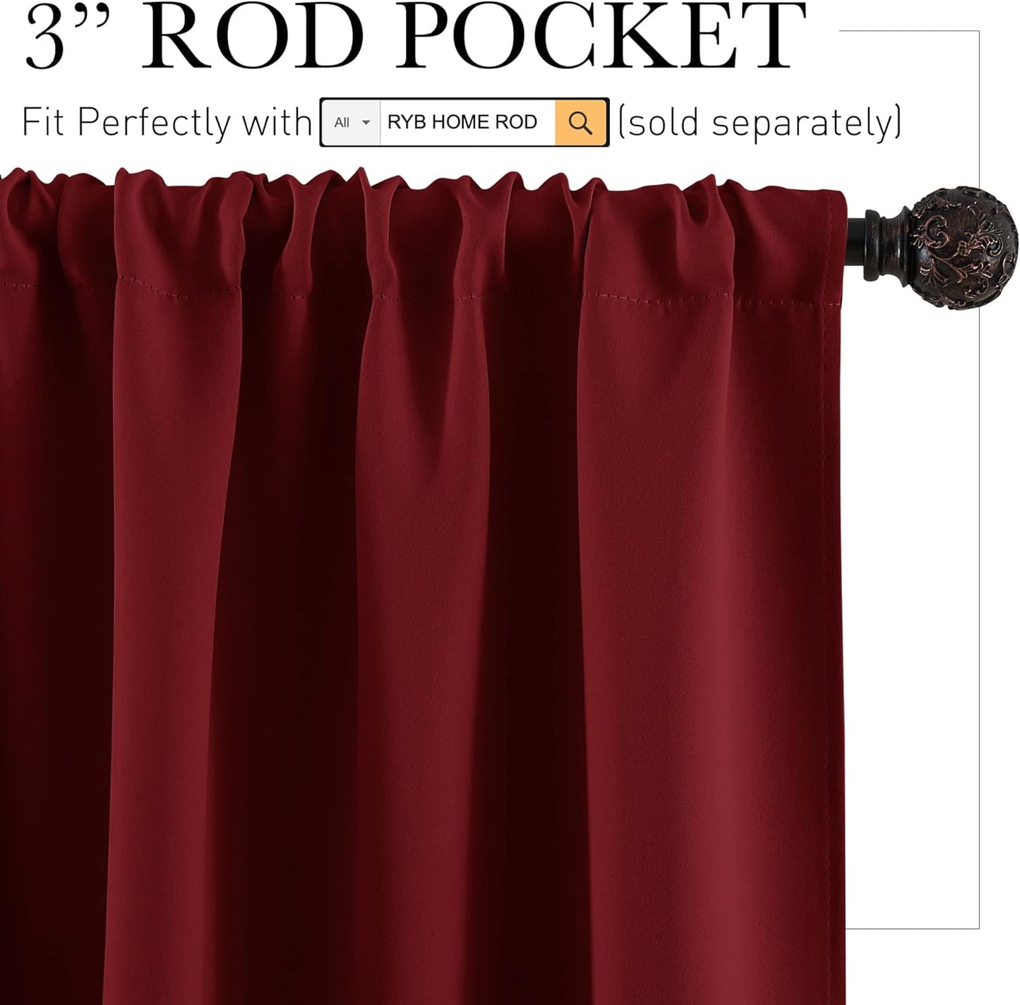 RYB HOME Small Window Curtains - Room Darkening Light Block Energy Efficient Privacy Drapes for Kitchen Dining Bedroom Bath, W 29 x L 36 inches, Burgundy Red, 2 Panels