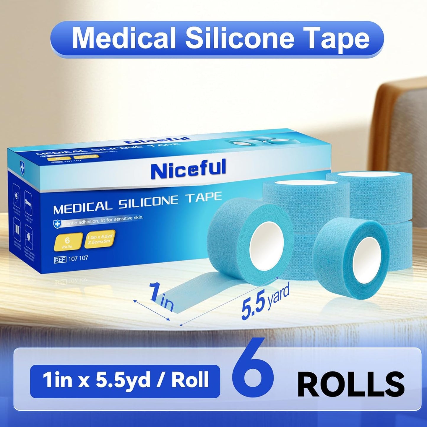 6 Rolls Silicone Medical Tape for Wound Care - 1" x 5.5 Yard Waterproof Medical Tape for Skin, Surgical Tape for Secures Dressings and Gauze