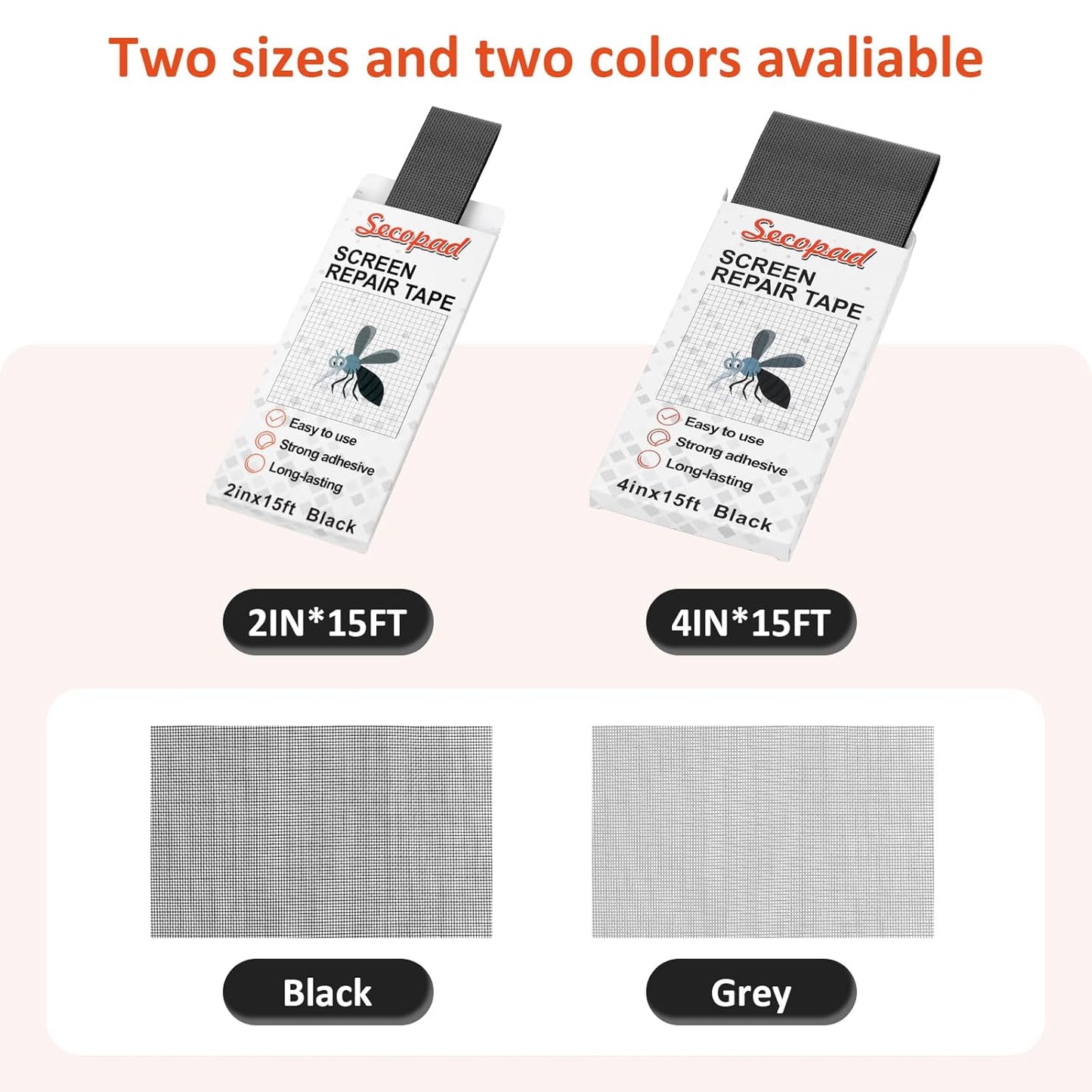Grey Screen Repair Tape, 4" X 180" (15FT) Window Screen Door Repair Kit, Strong Adhesive Fiberglass Patch Tape Mesh