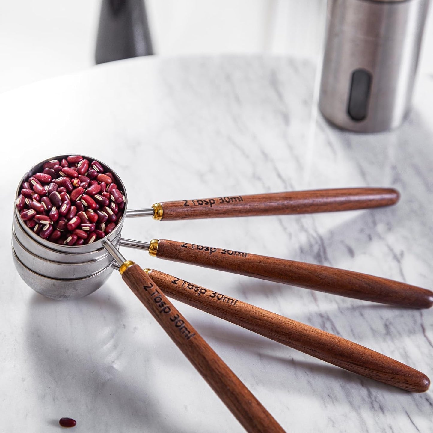 4PCS Wood Scoops for Jars Wooden Scoops for Canisters 2Tbsp Measuring Spoons for Coffee Bean Powder Coffee Scoop Measuring Scoop for Salt Sugar Multipurpose-Black Walnut+304 Stainless Steel