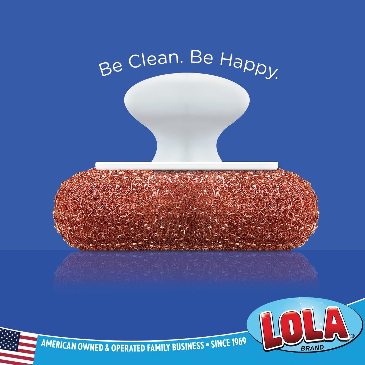 LOLA Copper Mesh Scouring Pad w/Comfort Knob, 6 Pack, Heavy Duty Cleaning Pads, Knitted Wire Mesh, Cleans Caked-On & Baked-On Messes