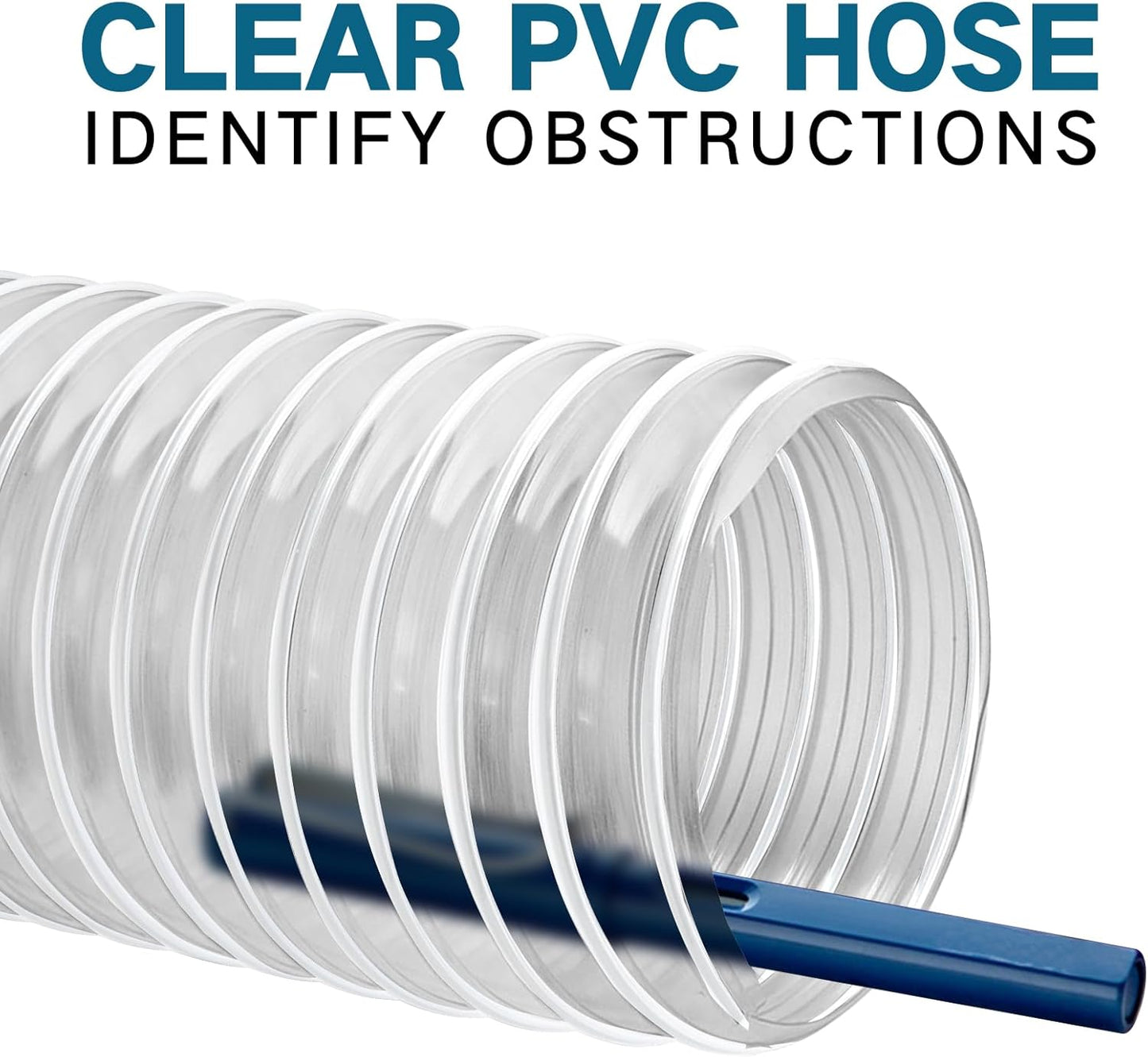 Heavy PVC Dust Collection Hose 2.5" x 5', Flexible Clear PVC Fume Collection Hose, Puncture-Resistant, Reinforced With Coated Wire Helix