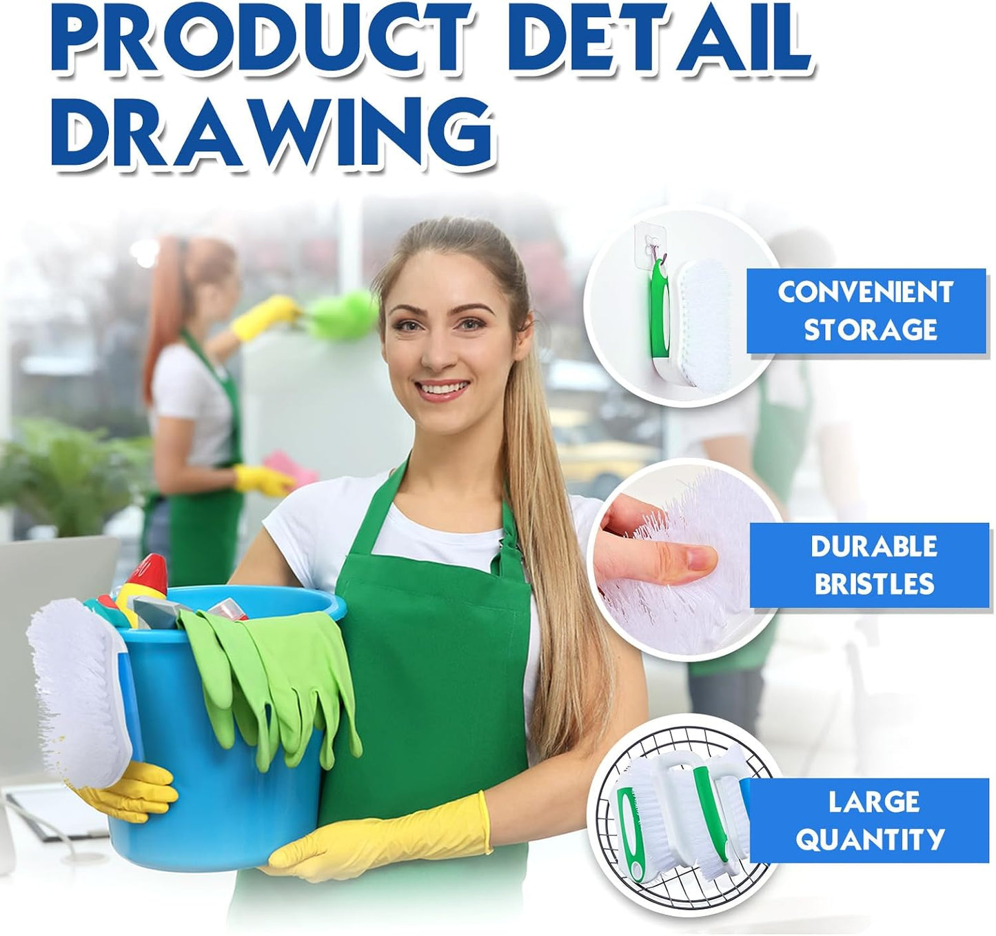 Lallisa 12 Pcs Scrub Brush for Cleaning with Handle Comfortable to Grip Heavy-Duty Flexible Stiff Bristles Scrubber Brushes Bulk for Shower Bathroom Carpet Kitchen Floor Tiles (Green)