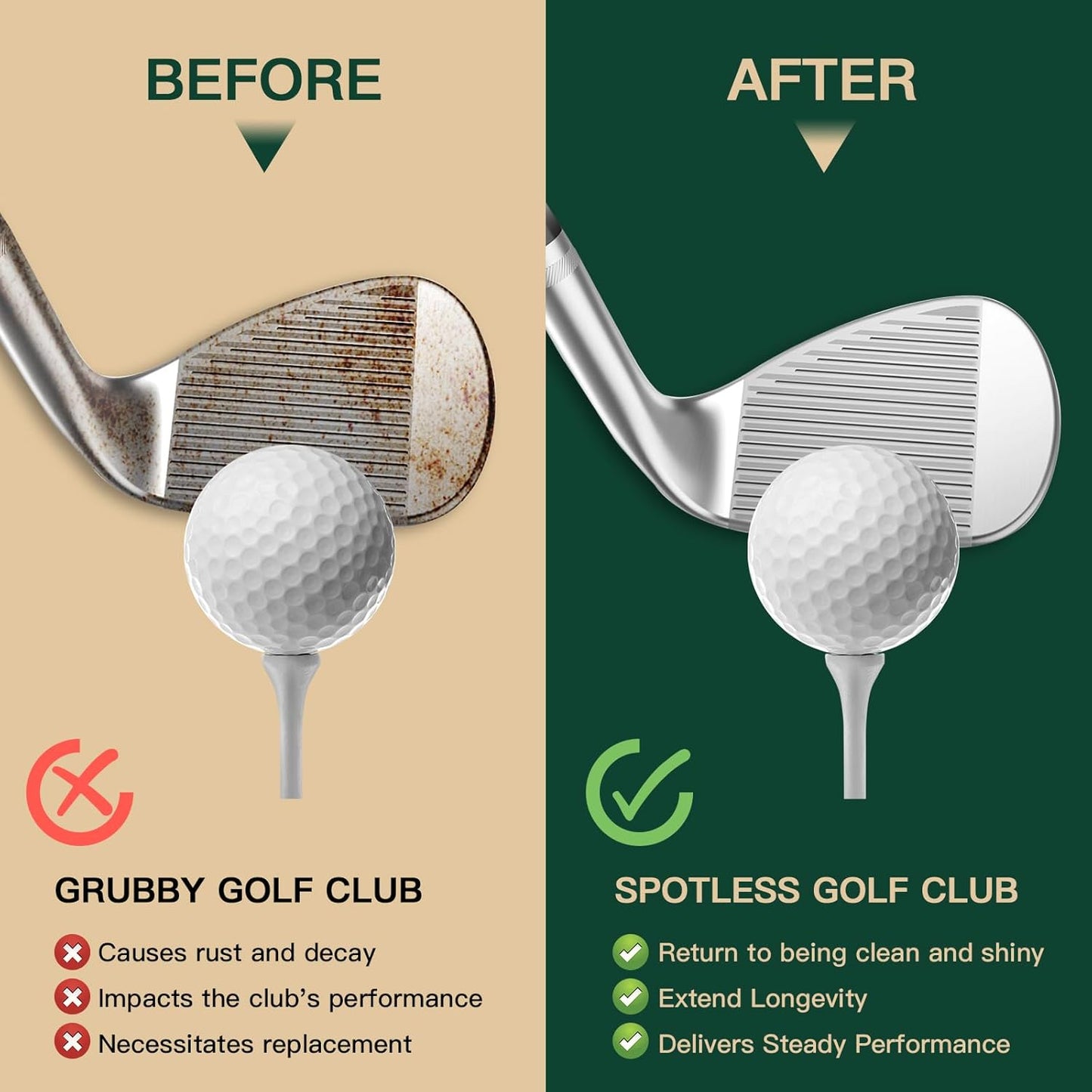 Golf Club Cleaning Kit 3-in-1 with Golf Club Cleaner Brush, Towel and 200g Golf Club Polish - Golf Club Care Kit for Instant Groove Rust & Scratch Remover - Golf Accessories for Men