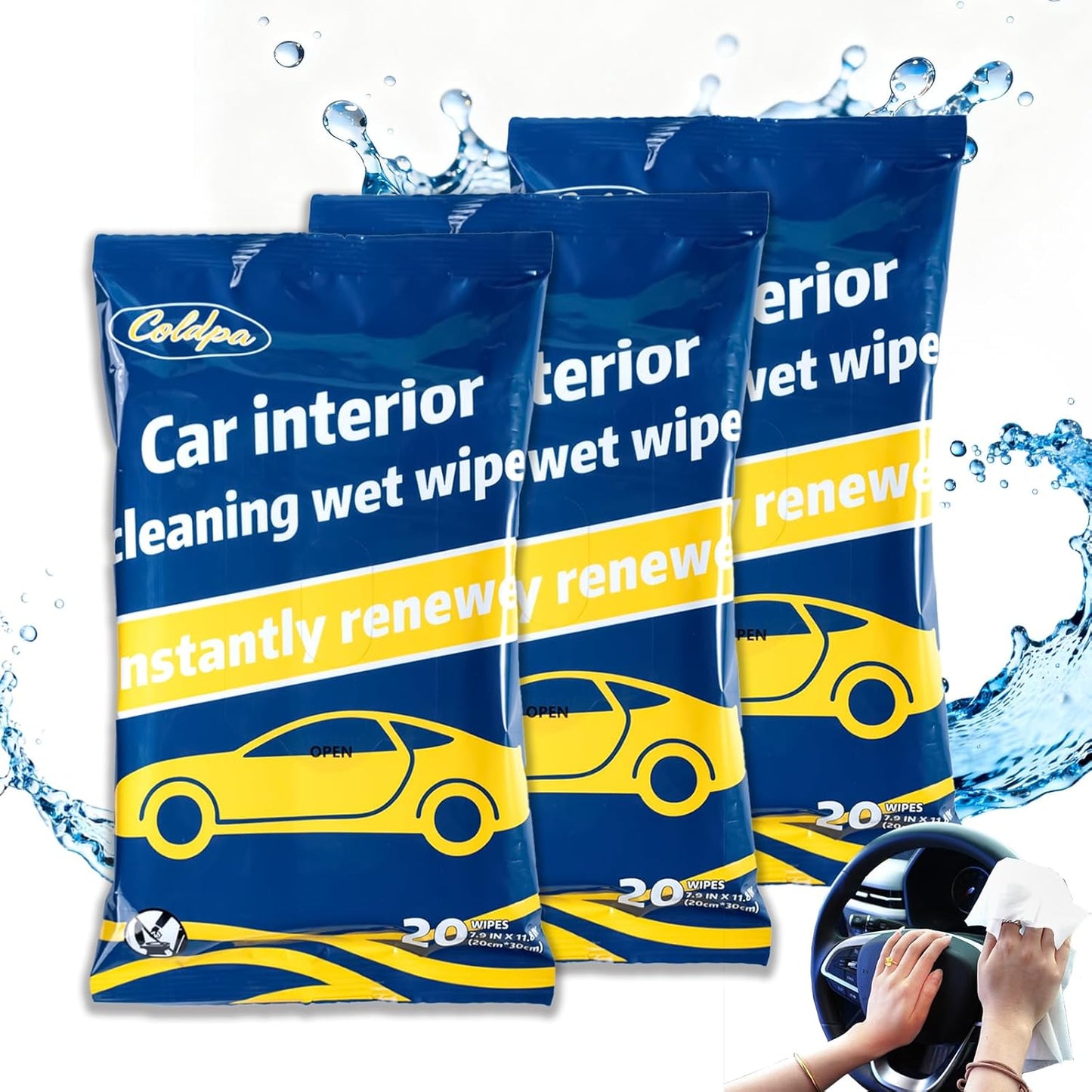 Car Interior Cleaning Wipes, All-Purpose Cleaning Wipes, Cleaning Wipe for Interior Auto Detailing, Multi-Purpose Automotive Wipes for Leather, Dashboard, Steering Wheel, Sofa, etc. 3packs.(60PCS)