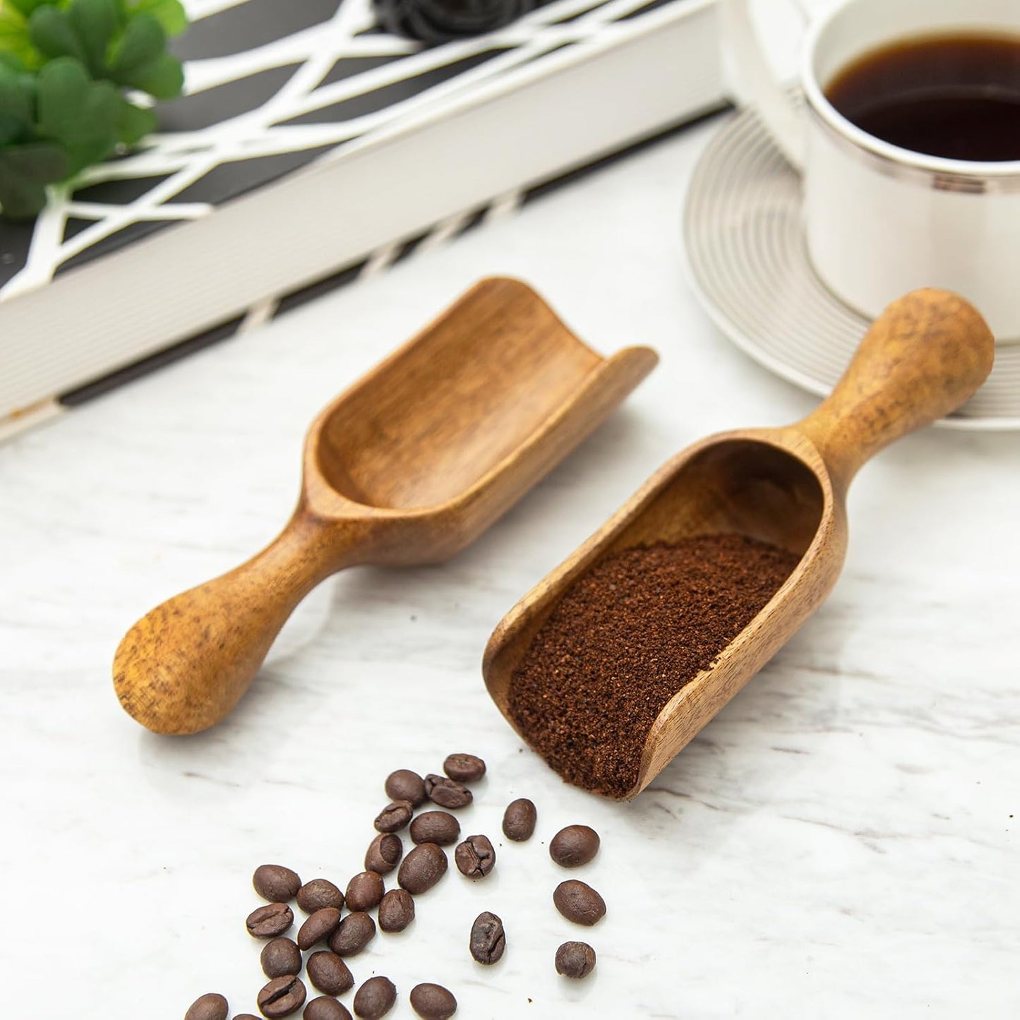 Big Coffee Scoop Shovel, 2pcs Wooden Scoop for Jars, Large Ground Coffee Scoop 5.9″ Measuring Spoons for Coffee Scoops, Tea, Powder- Multifunctional Kitchen Scoop for Bath Salts,Laundry (Acacia Wood)
