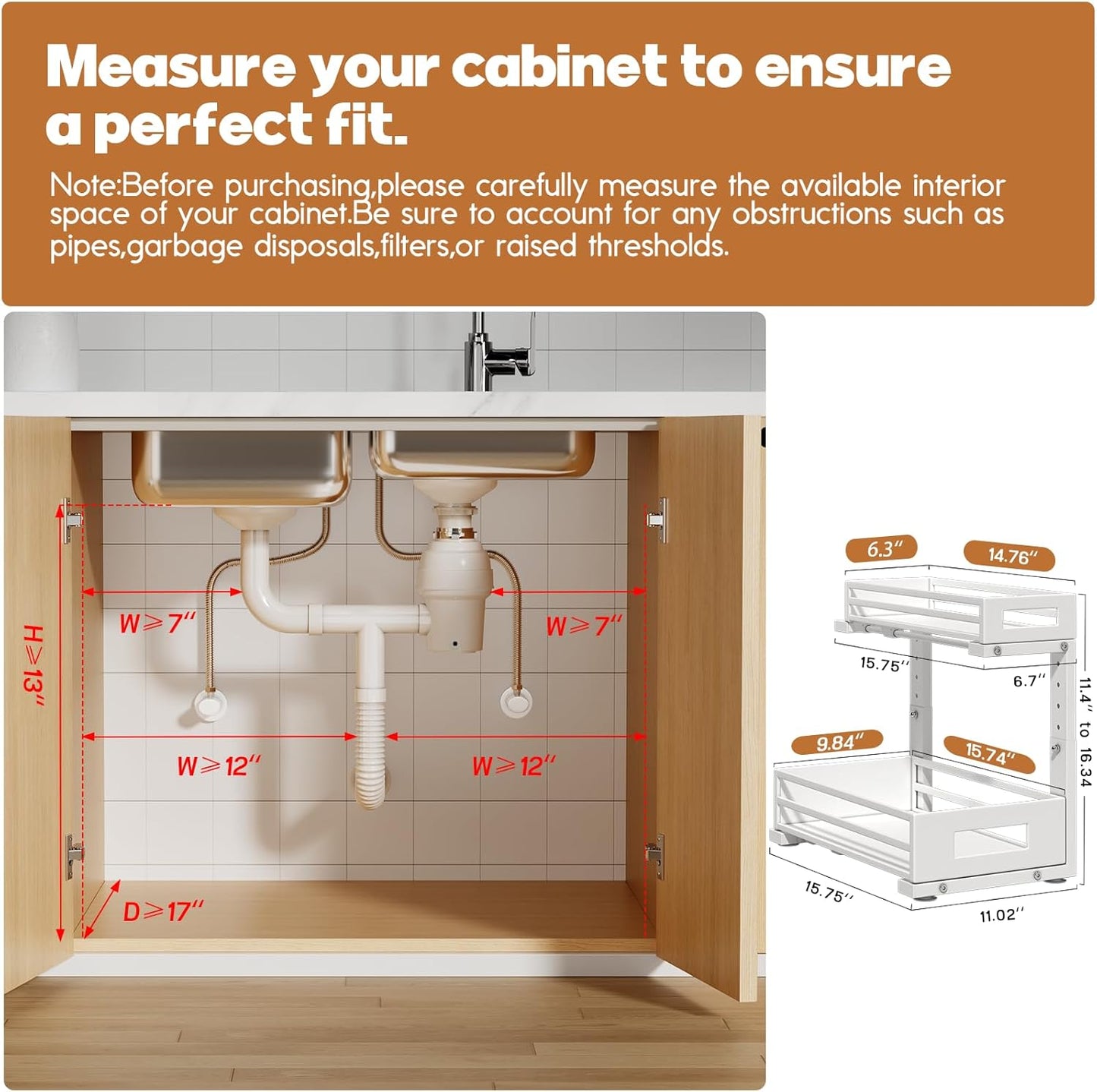 2-Pack Under Sink Organizers and Storage,2-Tier L Shape Pull Out Cabinet Organizer With Round Tube Slide Rails,Hight Adjustable Slide Out Drawers for Kitchen&Bathroom,Multi-Purpose Storage Shelf-White