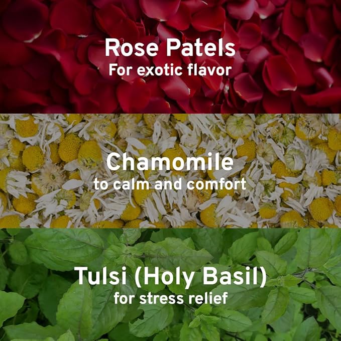 HANDPICK, Rose Buds Herbal Tea Bags - 50 Count | Caffeine Free Tulsi Tea with Chamomile & Rose Extracts | Floral & Smooth | Round Eco-conscious Tea Bags