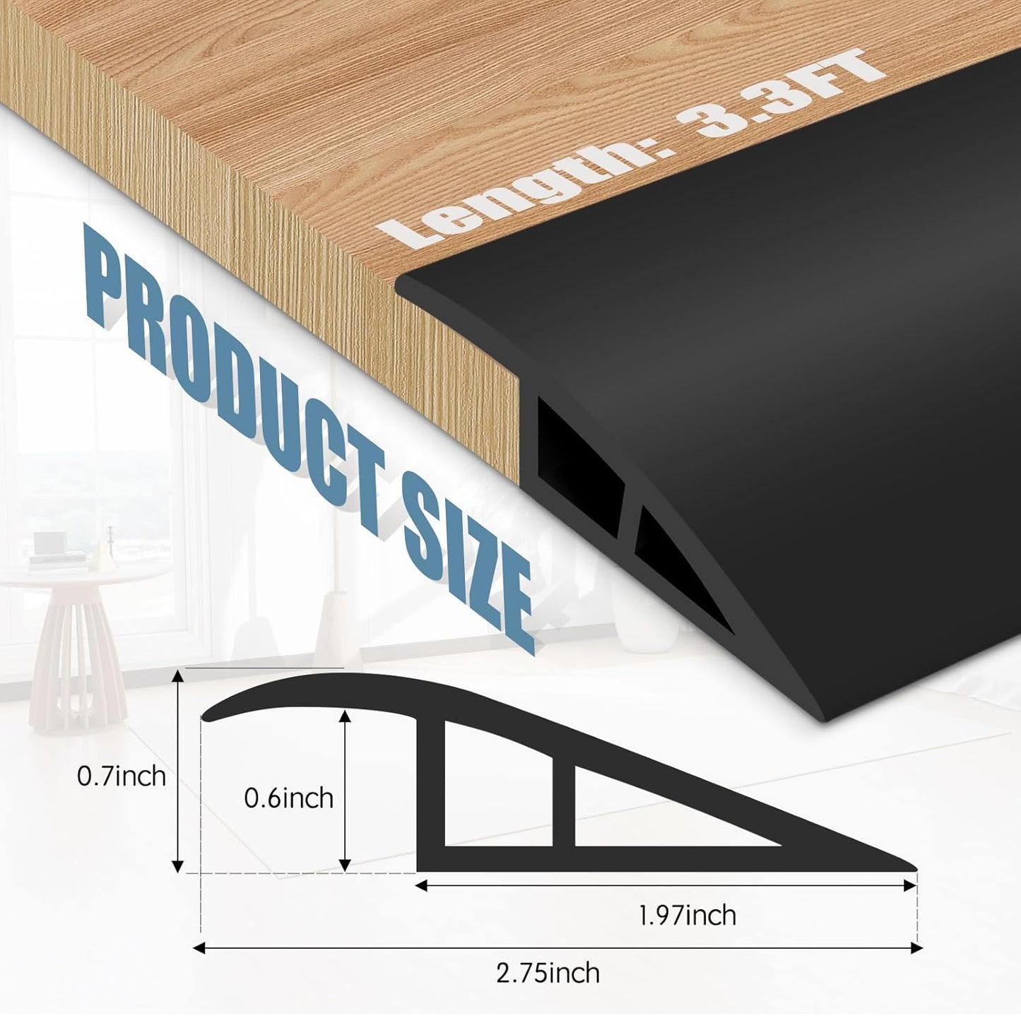 Floor Transition Strip Door Threshold 39" Floor Transition Reducer Trim on The Edges Threshold Strip Self Adhesive Suitable for Doorways, Tiles, Carpet