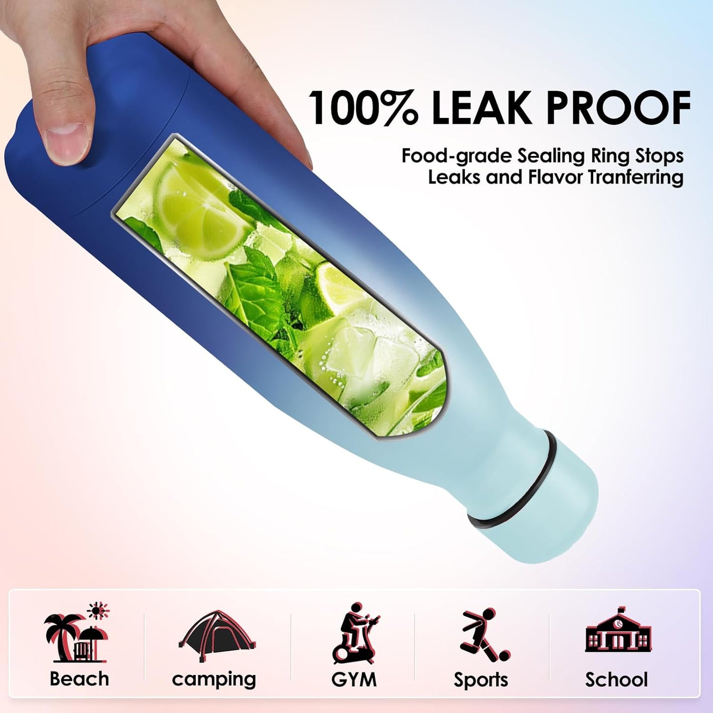 25oz Cola-Bottle Shaped Stainless Steel Leak-proof Water Bottle,Double Wall Vacuum Insulated Metal,Travel Mug For Sports Indoors & Outdoors,BPA-Free Kids Flasks,Green Blue(2 Pack)