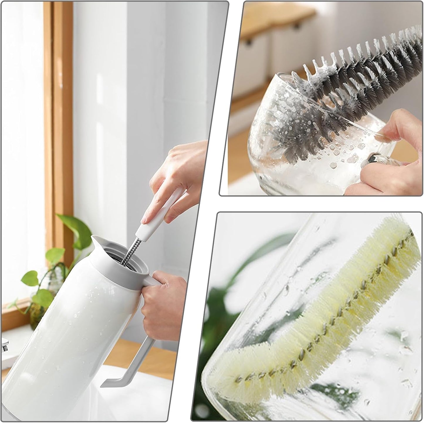 2-Pack 16 inches Long Handle Bottle Cleaning Brushes - Ideal for Coffee Glasses, Pots, Milk Cups, Mugs, Wine Bottles, and Baby Bottles (Beige)