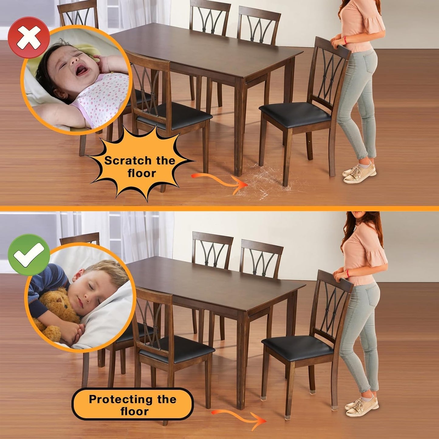 16 Pcs Rectangle Chair Leg Floor Protectors, Silicone Chair Leg Protectors for Hardwood Floors, High Elastic Chair Leg Cover for Chair Table Desk, Protect Wooden Floors from Scratching, Won't Tear