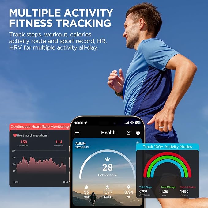 Fitness Tracker, Smart Ring for Women Men, Fitness Ring with Sleep Tracker, 24/7 Heart Rate Monitor, Health Activity Trackers,Step Counter,Calorie Pedometer,No Subscription,for iOS Android(Black,#11)