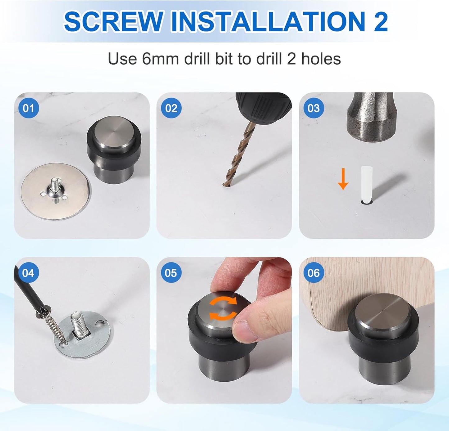 PATIKIL 3Set Round Door Stoppers, 60mm Stainless Steel Door Stop Doorstop Wedge Metal Cylinder Self Adhesive with Screw for Bottom of Door Floor Inside, Black