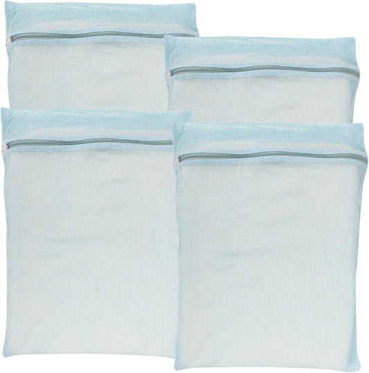 4-Piece Blue Large Durable Organic Cotton Mesh Laundry Bags with Sturdy Zippers and Breathable Mesh are Delicate Laundry Bags for Underwear, Clothes, Pants and Socks