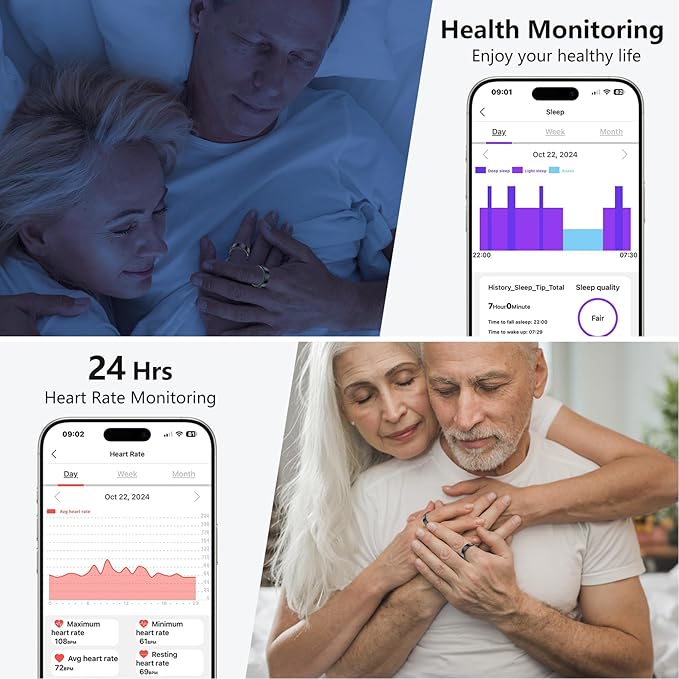 Thin Smart Ring for Fitness & Health Tracking -Heart Rate/Blood Oxygen Monitor, 5ATM Waterproof, Sleep Analysis, Pedometer -No APP Subscription Compatible with Smartphone (Black, 10)