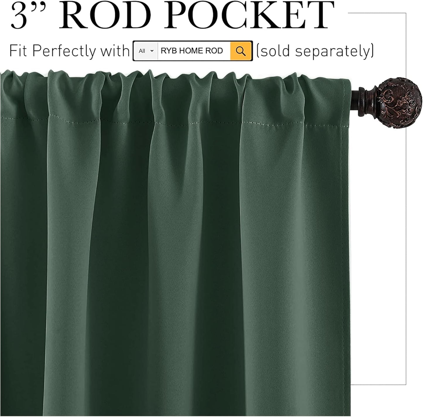 RYB HOME RV Curtains Blackout - Thermal Insulating Privacy Door Windows Camper Curtains for Kids Nursery RV Bunk Bedroom Windows Bathroom, Width 29 x Length 24, Dark Green, 2 Pcs