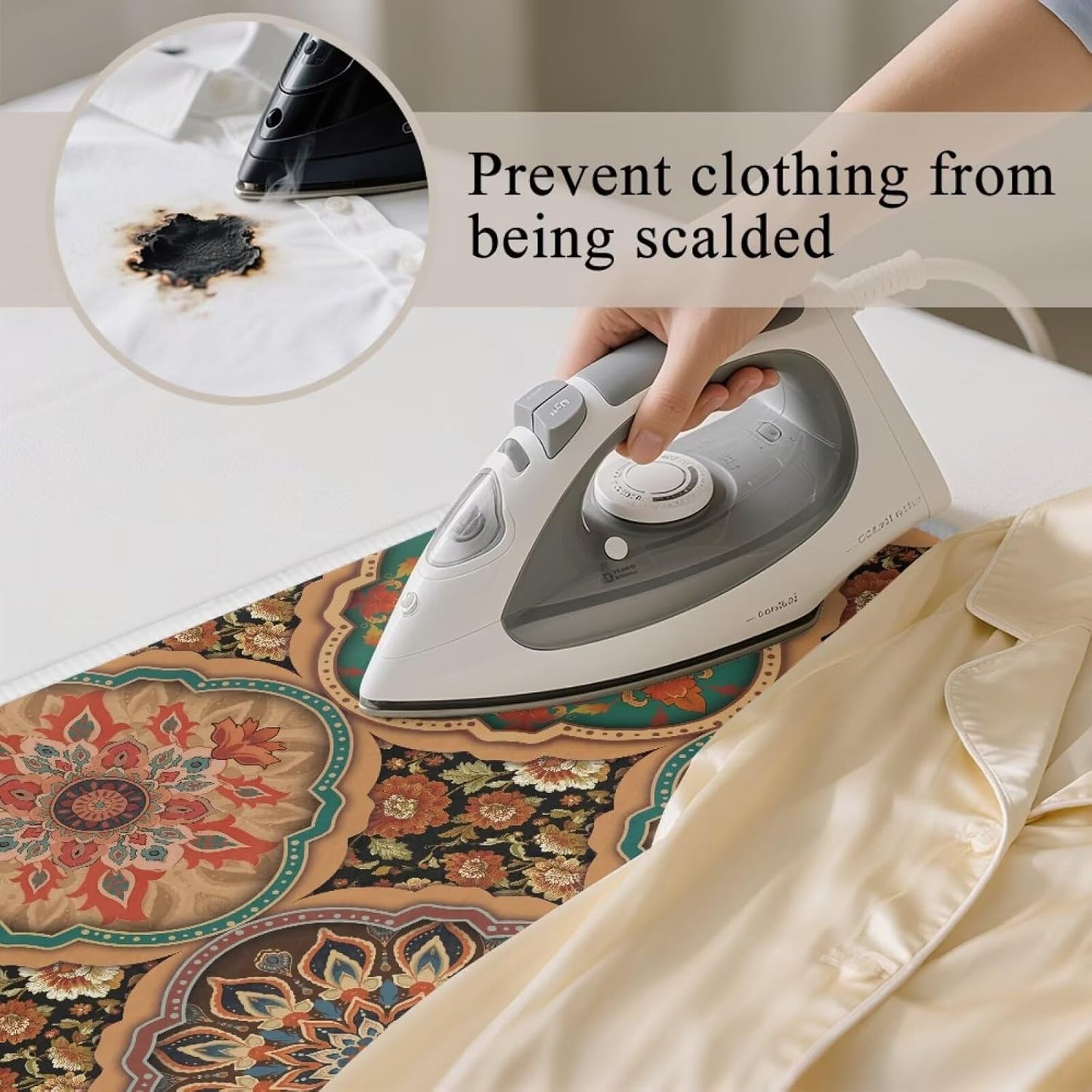 Folding Ironing Mat Heat and Steam Resistant Mandala Ironing Pad 32 x 16 Inch Foldable Iron Mat for Table Top Washer,Dryer,Large Iron Board Mats Irons Pad